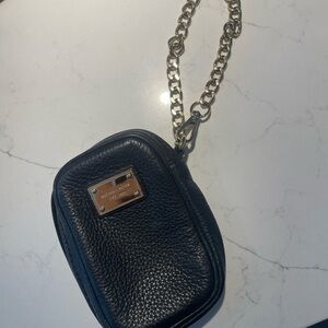 Michael Kors Black Leather Chain Strap Wristlet